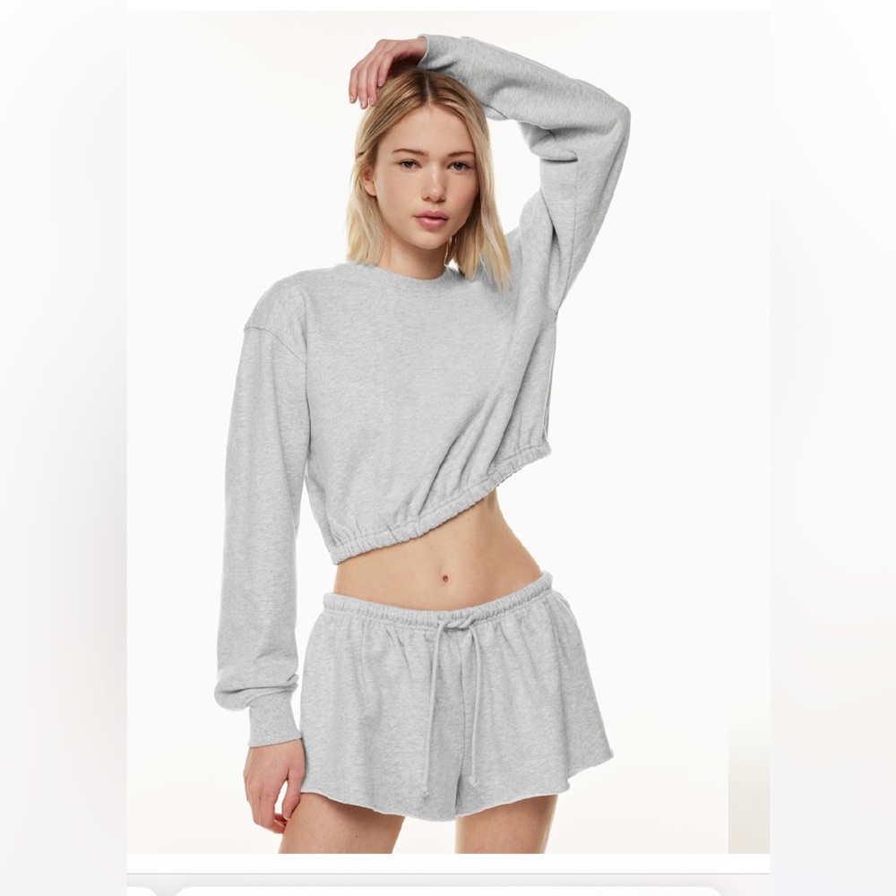 TNA Gray Sweatfleece cinched waist cropped Top
